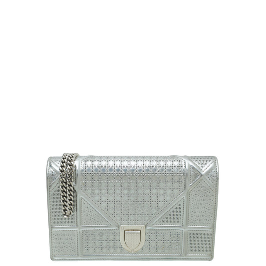 Dior Shoulder Bag Christian ama Microcannage Wallet On Silver Chain