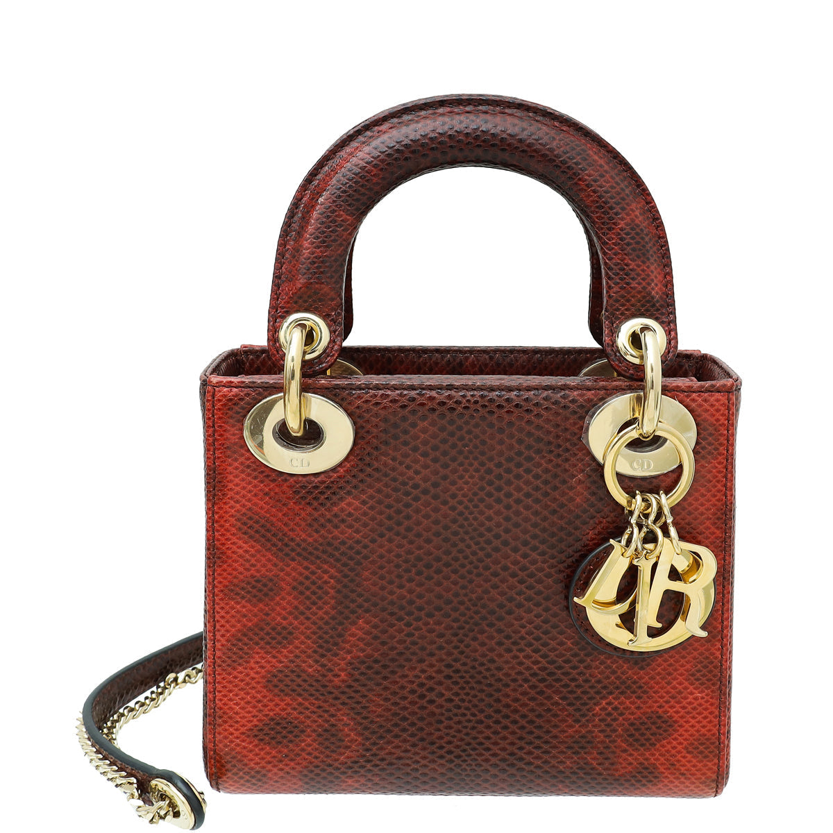 Dior Handbag Christian Burgundy Lizard Lady Bag Red Mini Chain Shoulder Bag