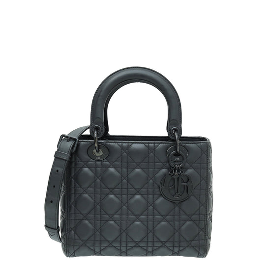 Dior Handbag Christian Metallic Lady Bag Black Medium Shoulder Bag