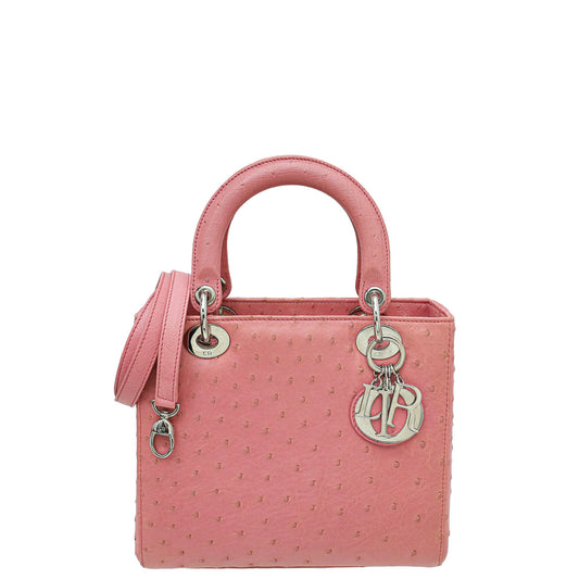 Dior Handbag Christian Ostrich Lady Bag Pink Medium Shoulder Bag