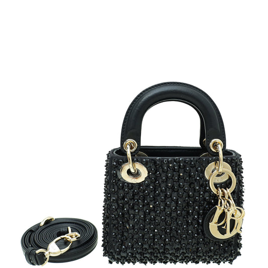 Dior Handbag Christian Lady s, Beads and Strass Bag Black Micro Shoulder Bag