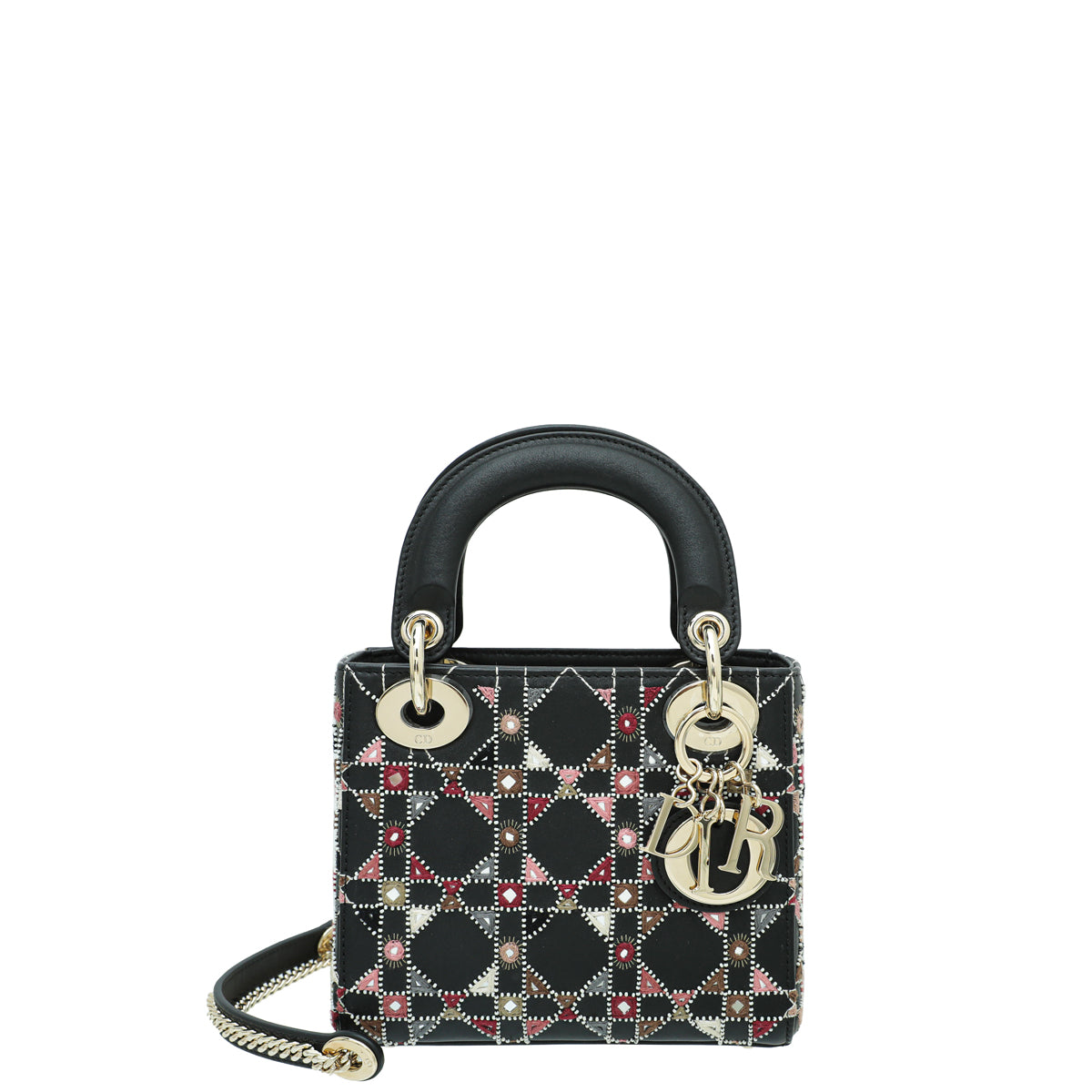 Dior Handbag Christian Lady Beads Studs Bag Black Mini Chain Shoulder Bag