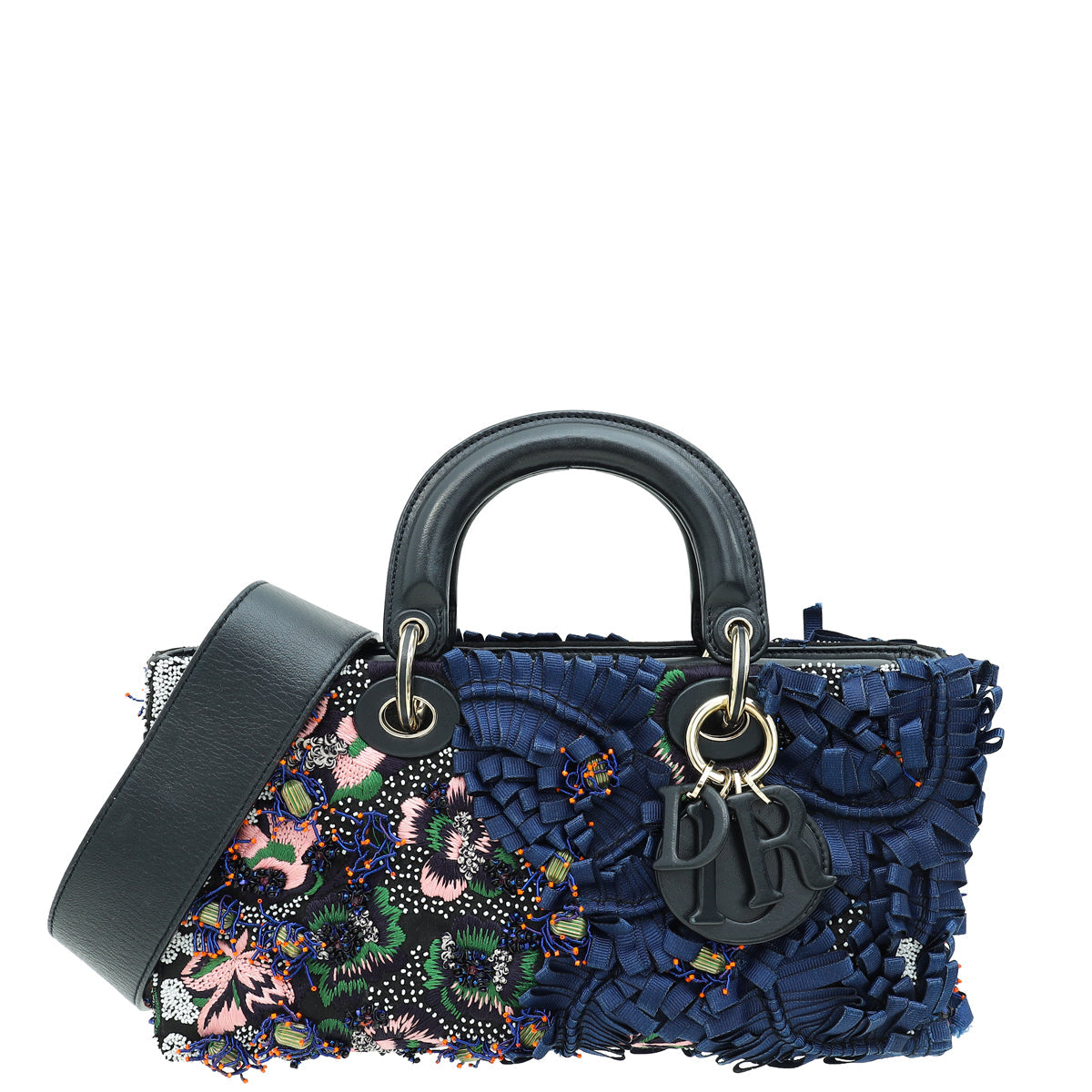 Dior Handbag Christian Lady East West Runway Bag Black Multicolor Embroidered Shoulder Bag