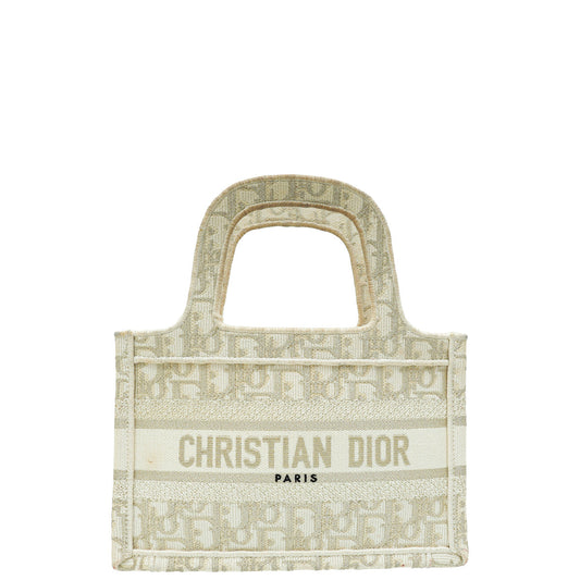 Dior Handbag Christian Bicolor Metallic Oblique Book Tote Bag Mini