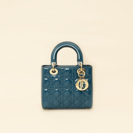 Dior Handbag Christian Petrol Lady Bag Blue Small