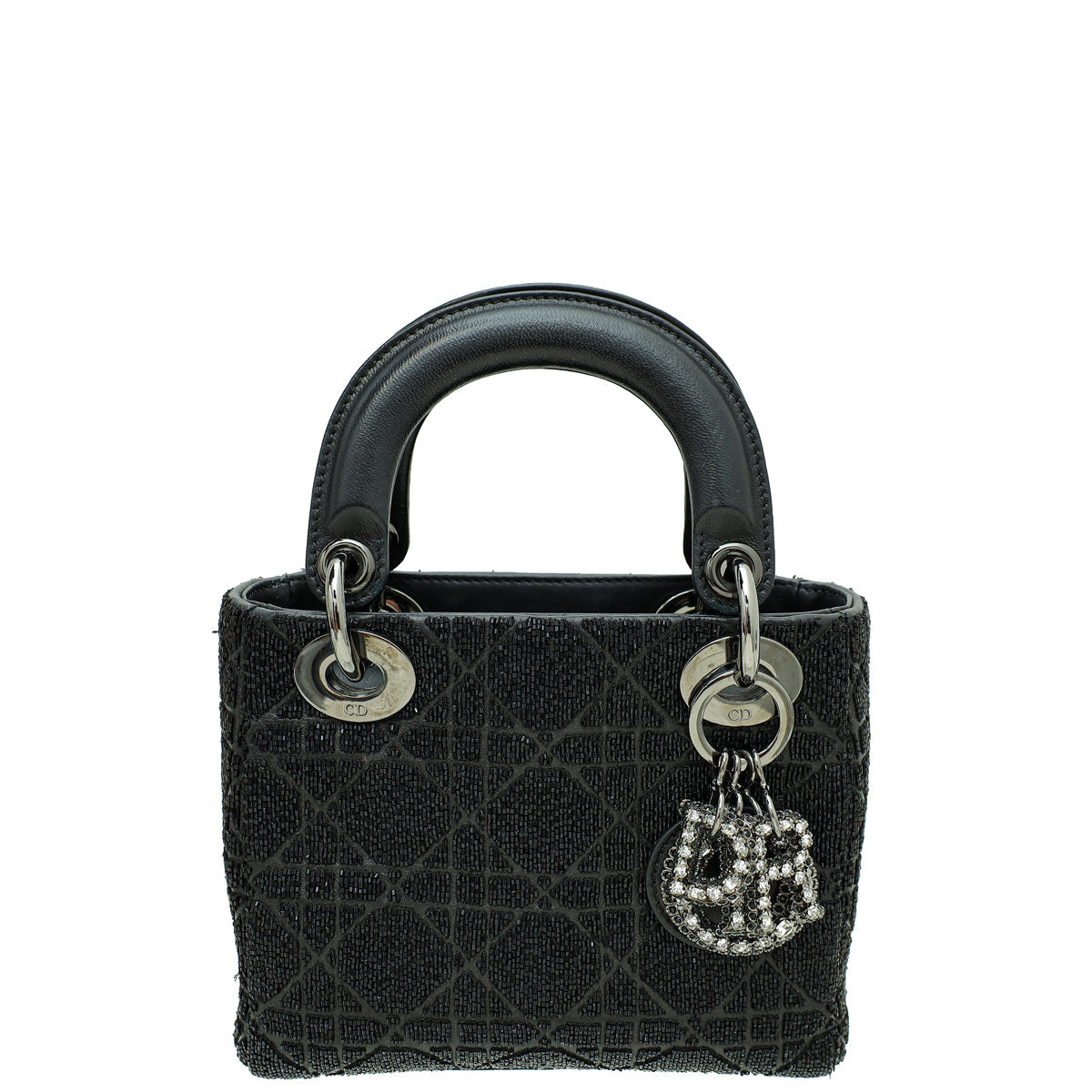 Dior Handbag Christian Lady Embellished Beads Crystal Bag Black Mini Mini Bag