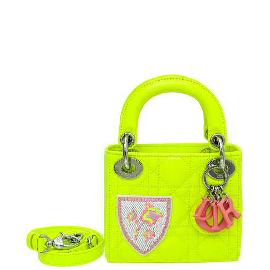 Dior Handbag Christian Neon Lady Bag with Patch Green Micro Embroidered Shoulder Bag