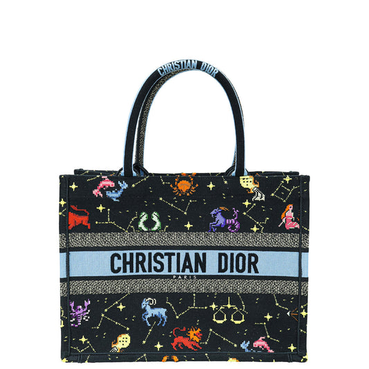 Dior Handbag Christian Pixel Zodiac Embroidery Book Tote Bag Black Multicolor Medium