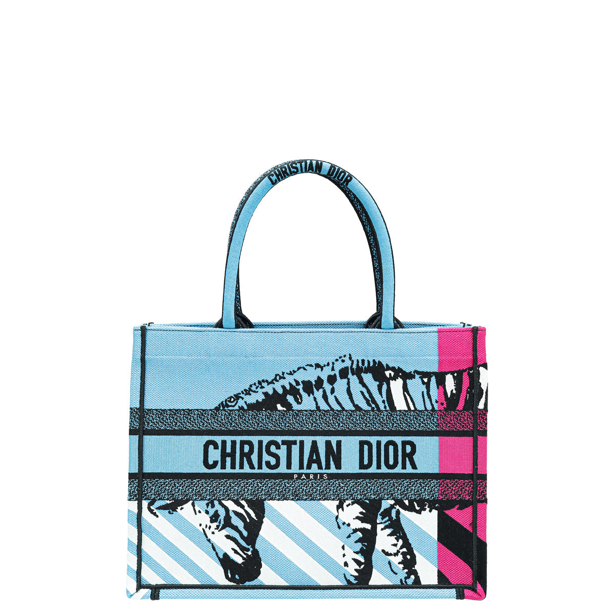 Dior Handbag Christian Bicolor Book Tote D-Jungle Pop Embroidery Medium Tote Bag