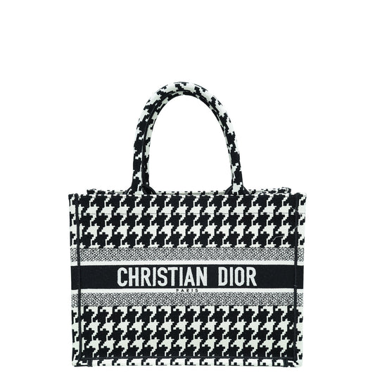 Dior Handbag Christian Bicolor Book Tote Macro Houndstooth Embroidery Medium Shoulder Bag