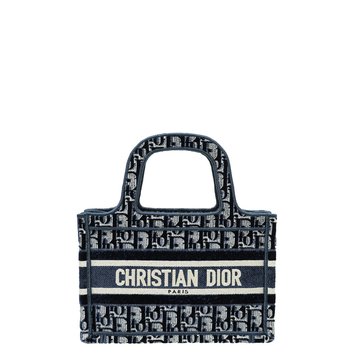 Dior Handbag Christian Oblique Velvet Book Tote Bag Blue Navy Mini