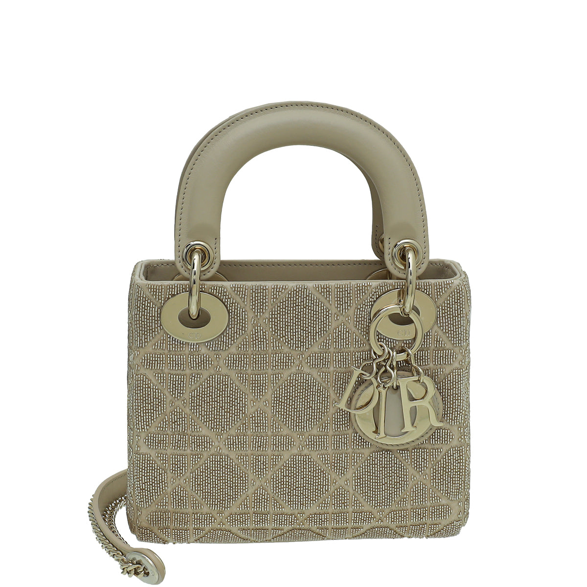 Dior Handbag Christian Cannage Beaded Lady Bag Beige Mini Chain Shoulder Bag