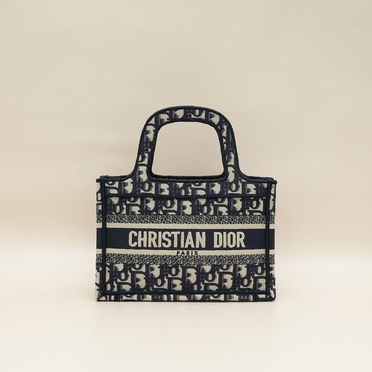 Dior Handbag Christian Oblique Book Tote Bag 2 Blue Navy Mini