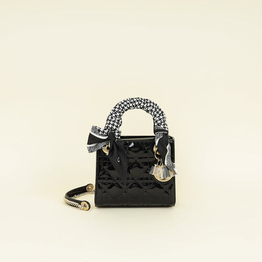 Dior Handbag Christian Lady Bag W Twilly 2 Black Mini Chain Scarf