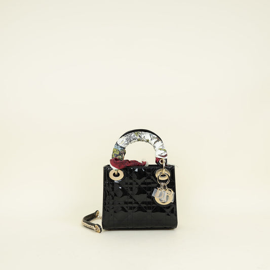 Dior Handbag Christian Lady Bag w Twilly 3 Black Mini Chain Scarf