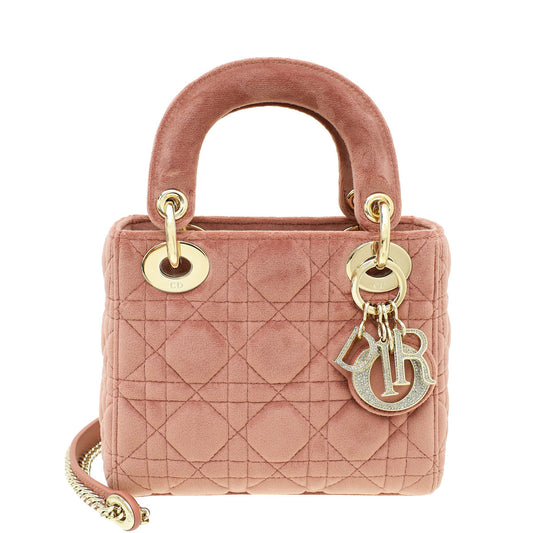 Dior Handbag Christian Velvet Lady Bag Pink Mini Chain Shoulder Bag