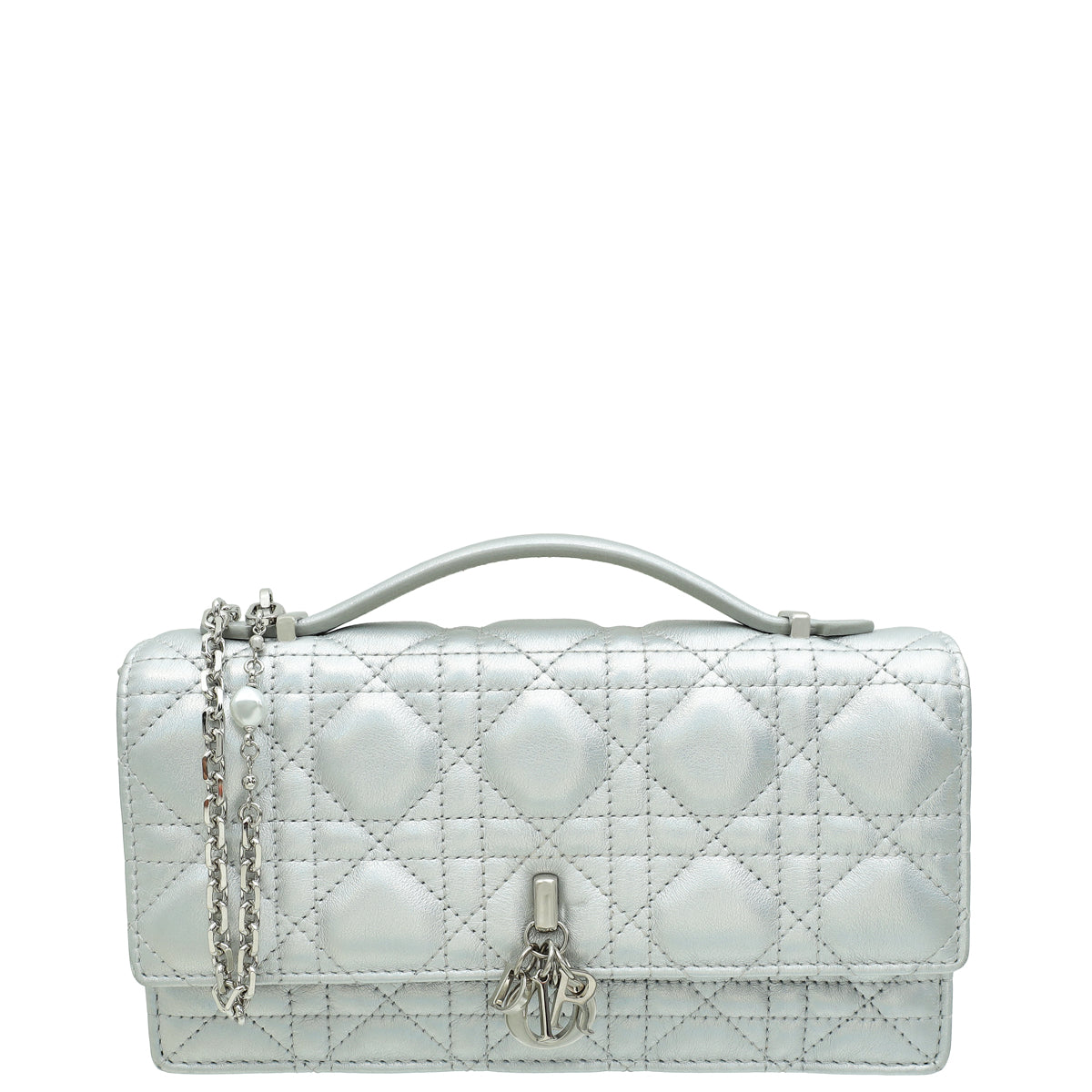 Dior Handbag Christian Iridescent Metallic My Cannage Bag Silver Mini Shoulder Bag