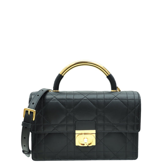 Dior Handbag Christian Ange Macrocannage Bag Black Medium Top Handle Shoulder Bag