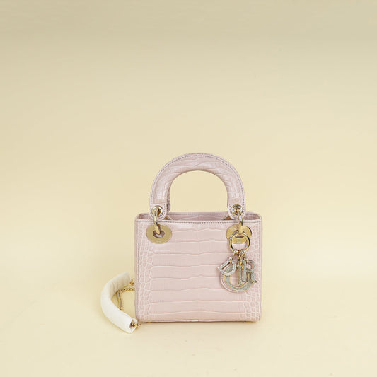 Dior Handbag Christian Lilac Lady Alligator Mississippiensis Crystal Bag Mini Shoulder Bag