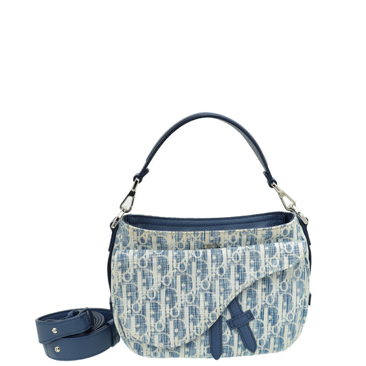 Dior Handbag Christian Oblique Soft Saddle Kasuri Bag Denim Blue Mini Shoulder Bag
