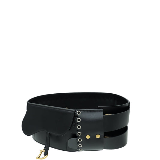 Dior Handbag Christian Saddle Wide Belt Bag Black