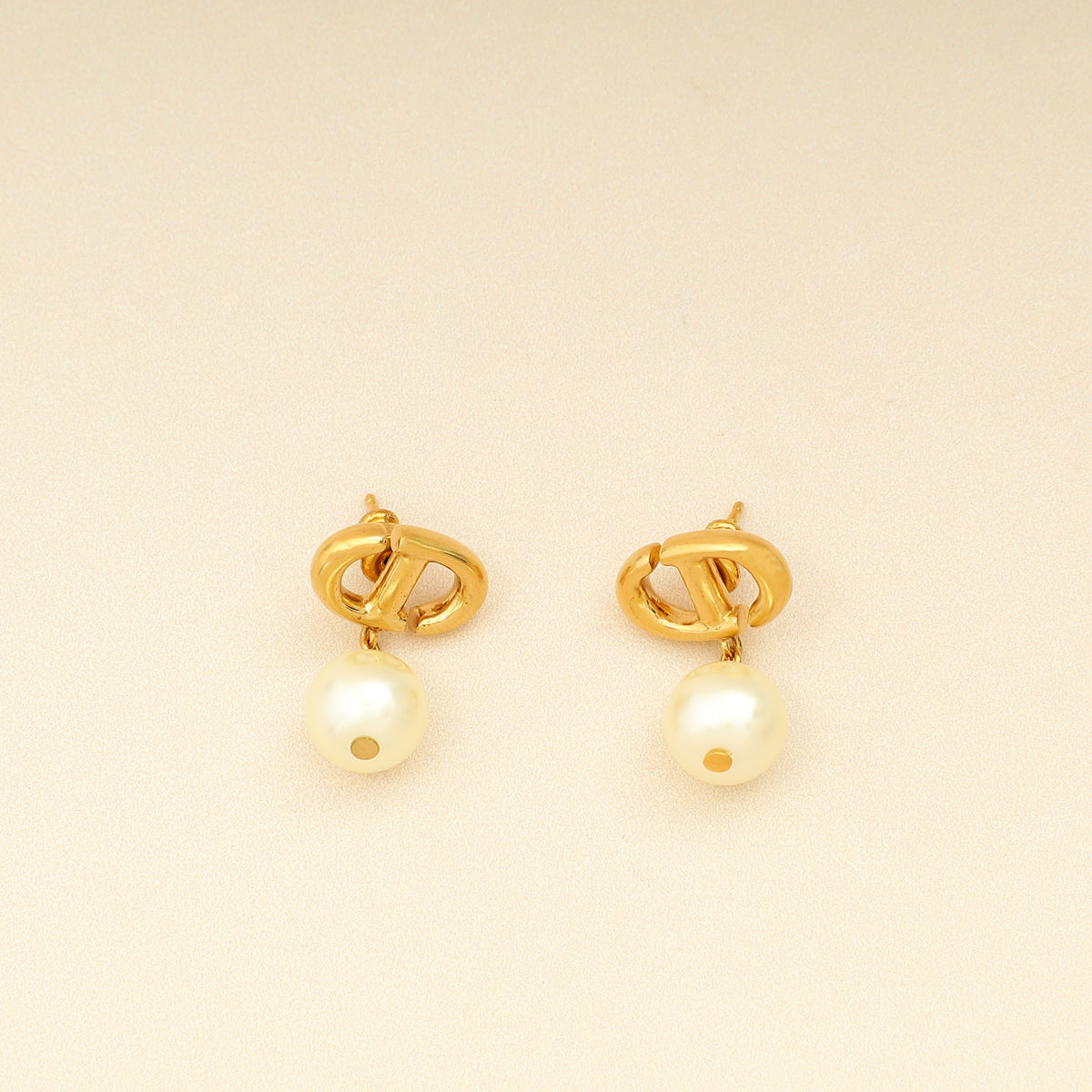 Dior Jewelry Christian CD Earrings 2 Gold Navy