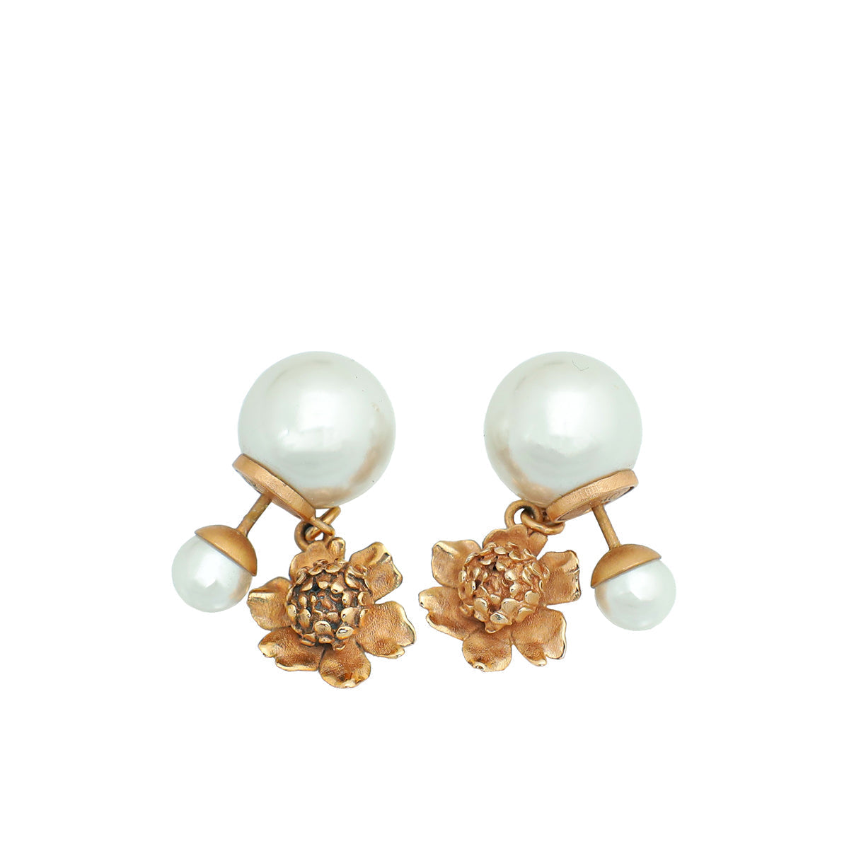 Dior Jewelry Christian Pearl Tribales Flower Earrings White