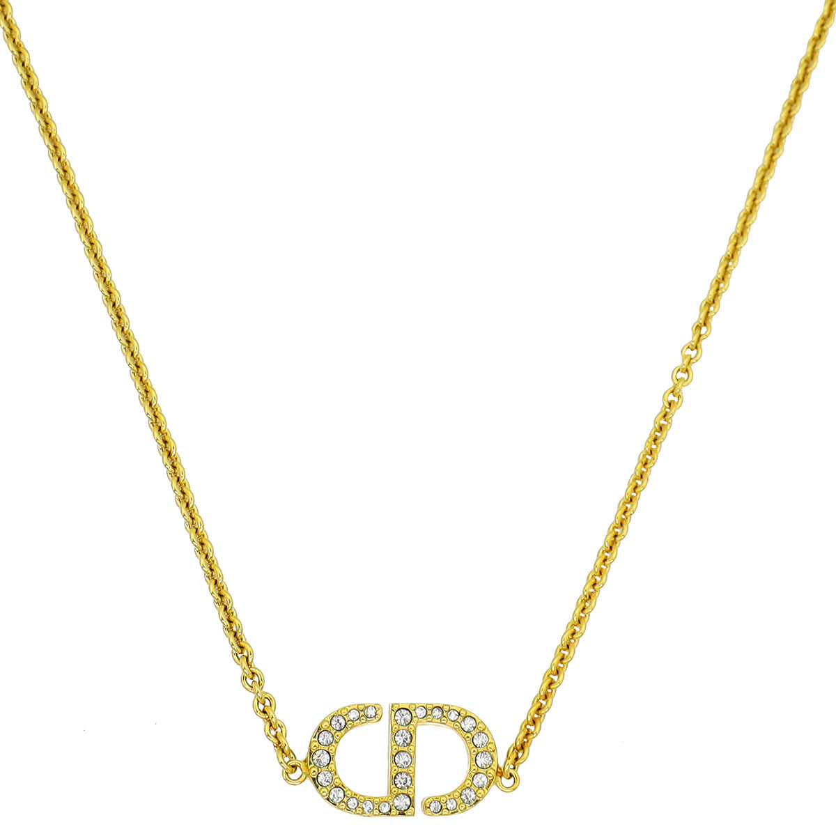 Dior Jewelry Christian Petit CD Crystal Necklace Gold