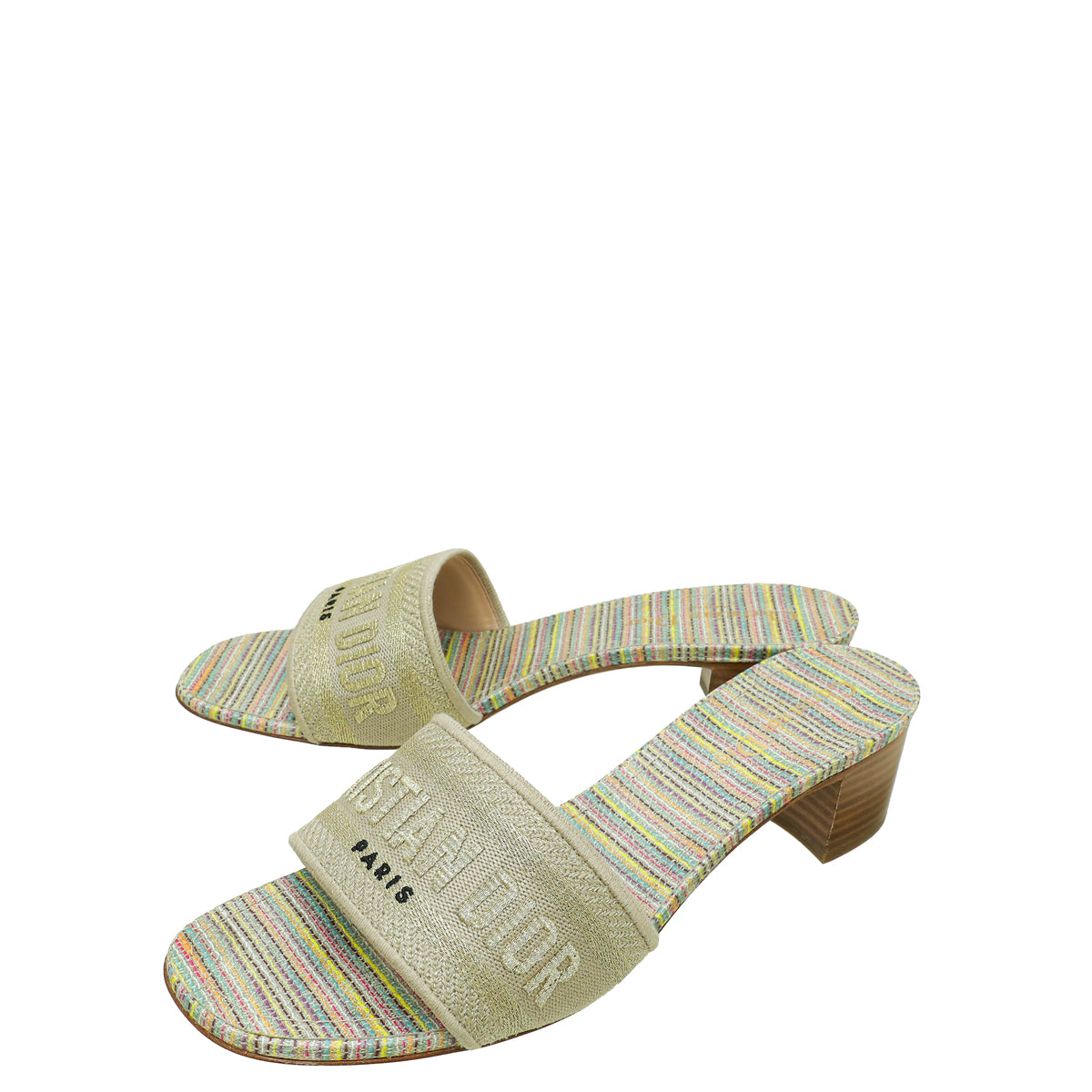 Dior Shoe Christian Dway Lurex Romance Mules 39 Beige Gold Embroidered Shoes