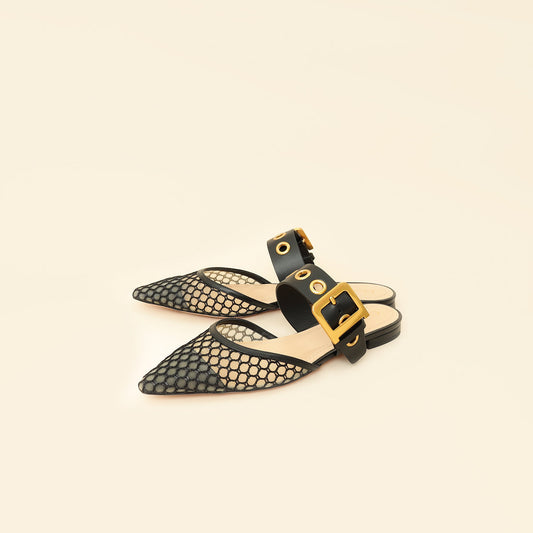 Dior Shoe Christian Resille D- Flat Mules 38.5 Black Shoes
