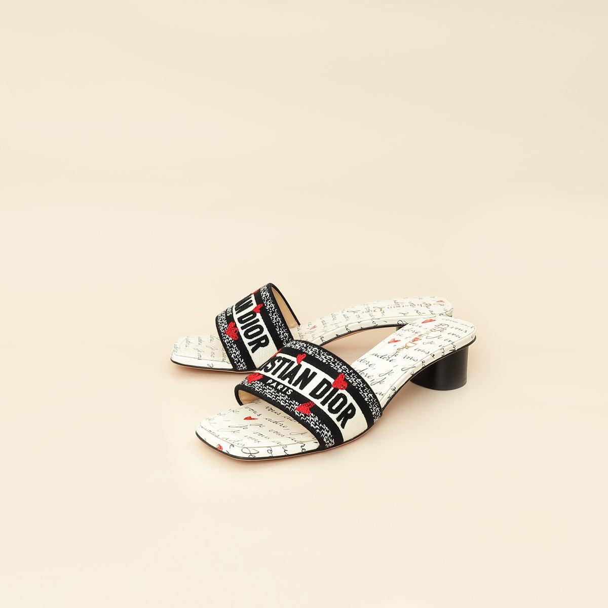 Dior Shoe Christian Bicolor Dway amour Slide Sandal 39 Embroidered Shoes
