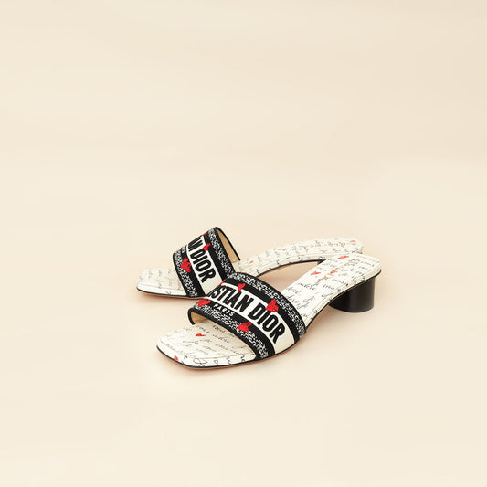Dior Shoe Christian Bicolor Dway amour Slide Sandal 39 Embroidered Shoes