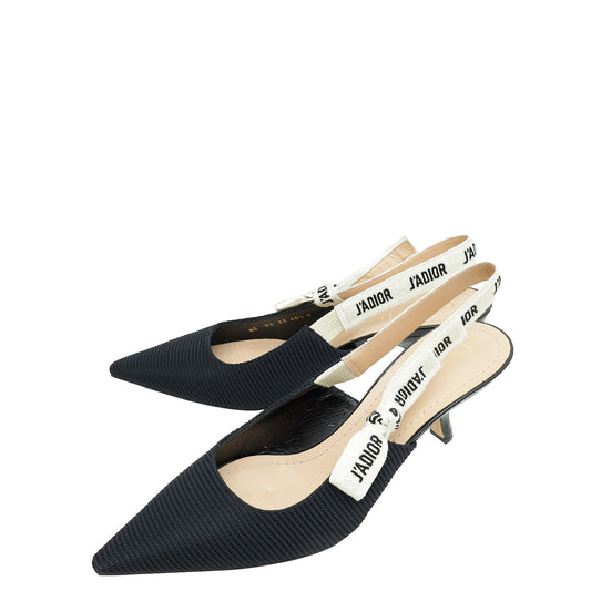 Dior Sling Bag Christian J'a Technical Fabric Slingback 40.5 Black Shoes