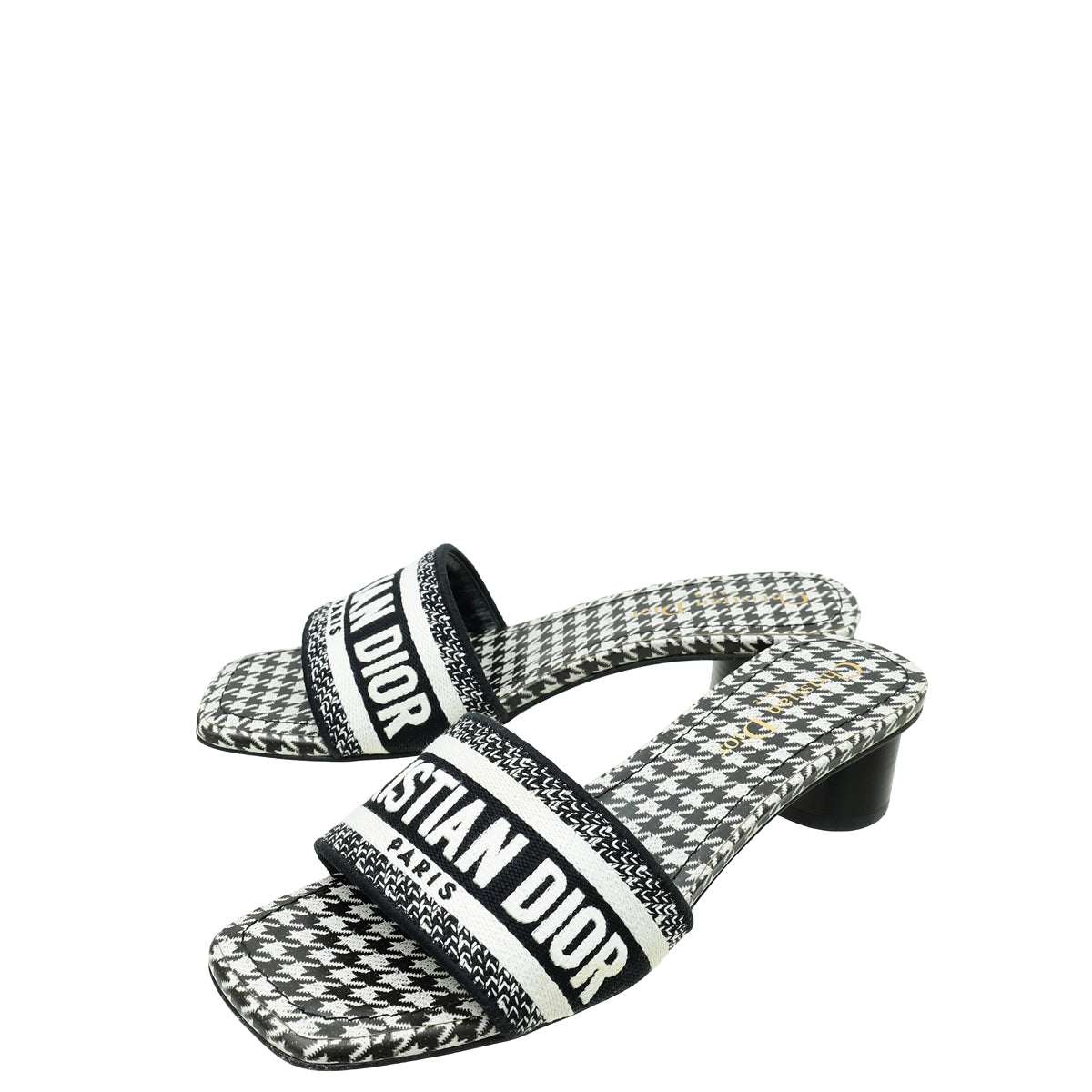 Dior Shoe Christian Dway -Houndstooth Mules 36 Micro Embroidered Shoes
