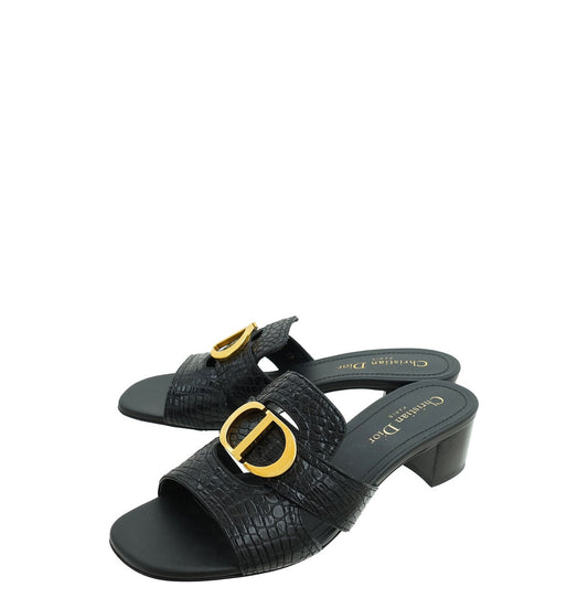 Dior Shoe Christian Croco 30 Montaigne Mules 37 Black Embossed Shoes