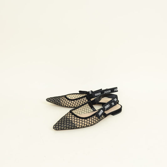 Dior Sling Bag Christian J'A Mesh Flat Slingback 38.5 Black Shoes