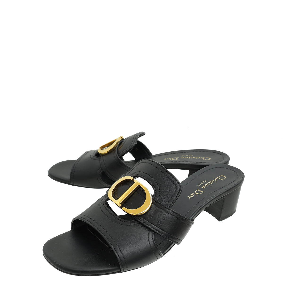 Dior Shoe Christian 30 Montaigne Heeled Slides 38 Black Shoes