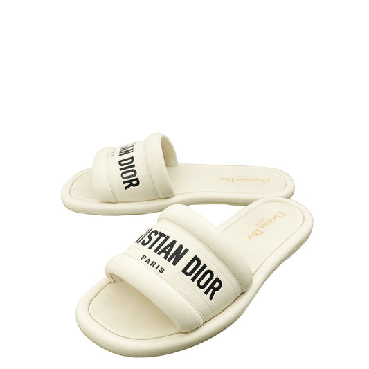 Dior Shoe Christian Every-D Flat Mules 39.5 White Embossed Shoes
