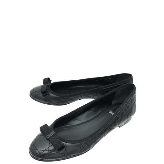 Dior Shoe Christian Bow Cannage "My " Ballerina Flats Black Shoes