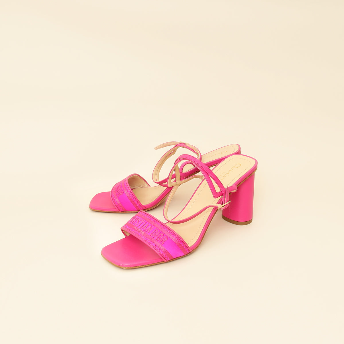 Dior Shoe Christian Fuchsia Dway Heel Sandal 39 Embroidered Shoes
