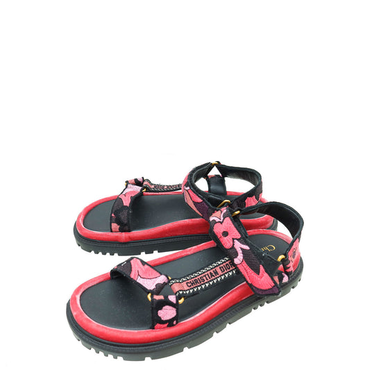 Dior Shoe Christian D-Wave Cotton Sandal 38.5 Multicolor Embroidered Shoes