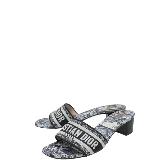 Dior Shoe Christian Dway Toile De Jouy Mules 39 Blue Navy Embroidered Shoes