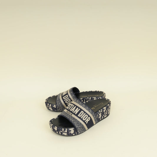 Dior Shoe Christian Oblique Dway Platform Sandals 35 Navy Shoes