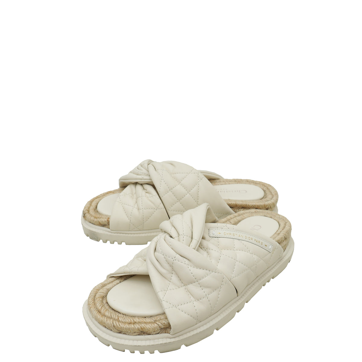Dior Shoe Christian Cannage D Twist Slide Sandal 35 Cream Shoes