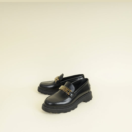 Dior Shoe Christian Brushed Code Loafers 36.5 Black Shoes