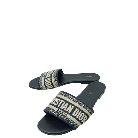 Dior Shoe Christian Dway Technical Fabric Flat Mules 36 Blue Navy Shoes