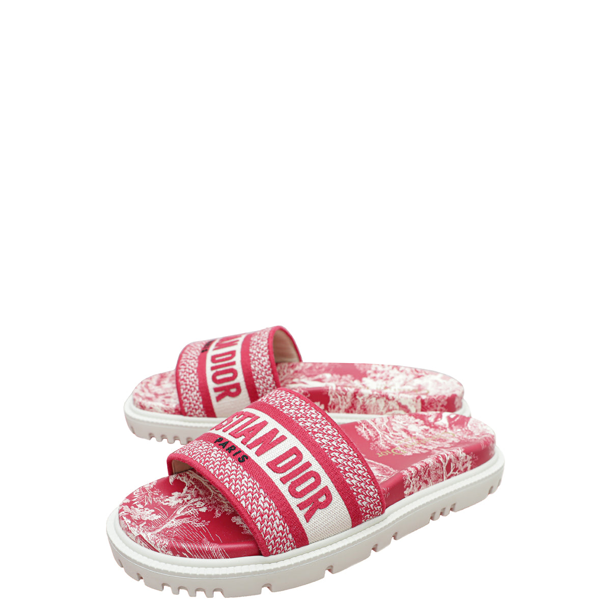Dior Shoe Christian Dway Toile De Jouy Flat Slide Red Embroidered Shoes
