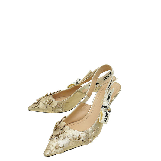 Dior Sling Bag Christian Applique Flowers J'A Slingback Pump Gold Shoes