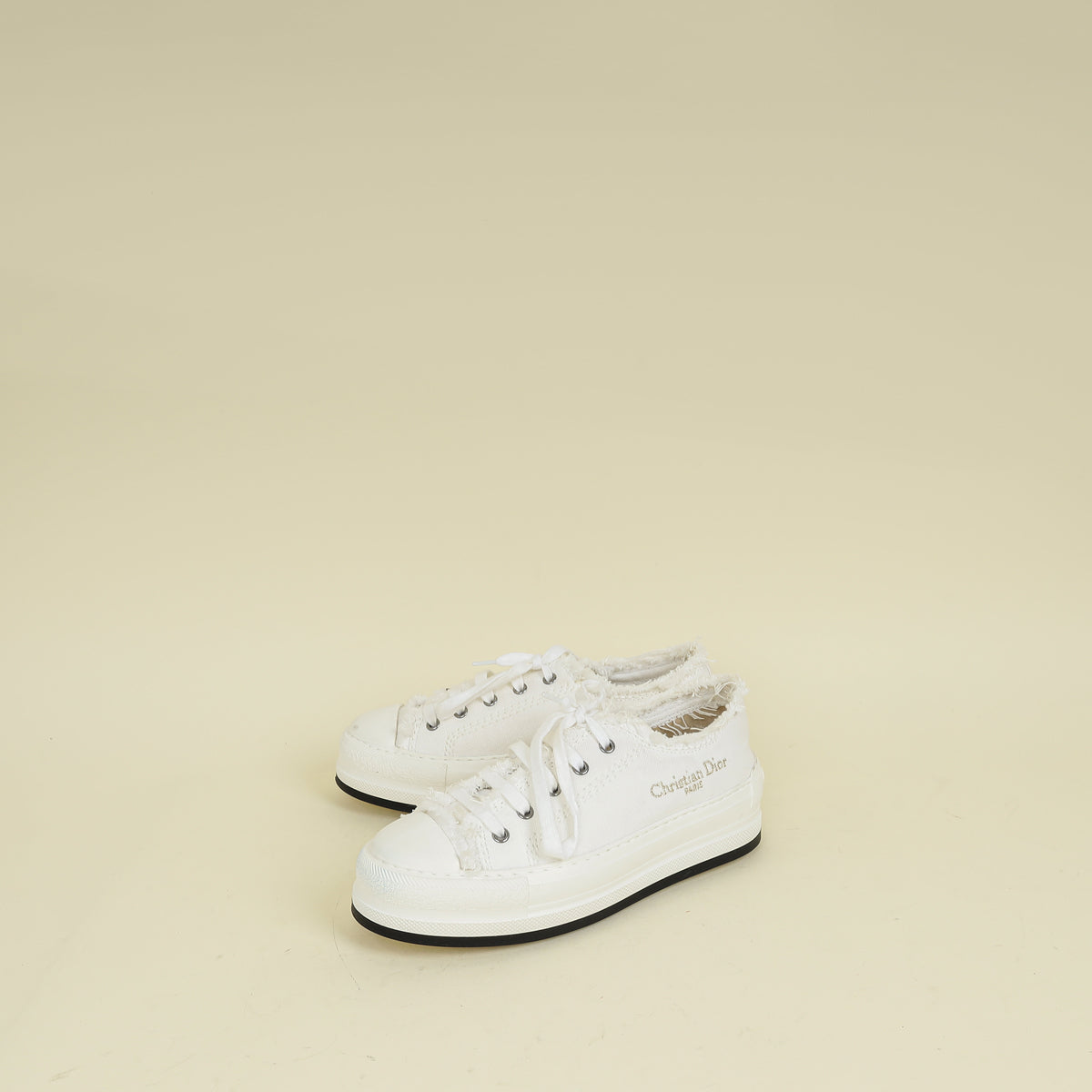 Dior Shoe Christian Walk'n' Platform Sneaker 37 White Logo Embroidered Shoes