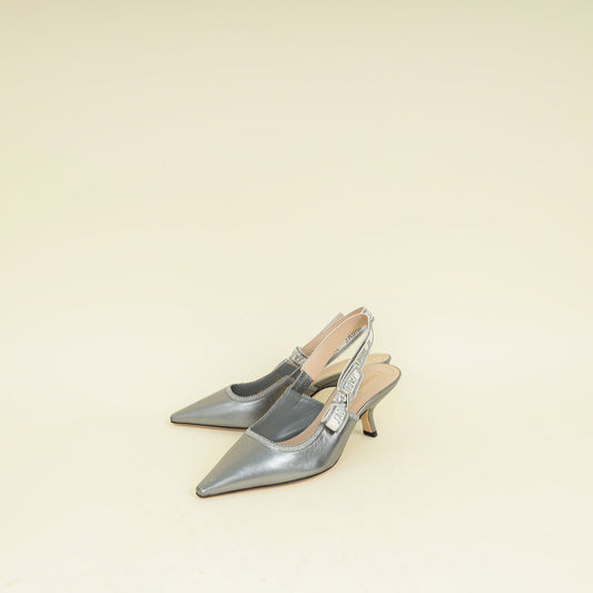 Dior Sling Bag Christian Metallic J'a Slingback Pump 38.5 Silver Shoes